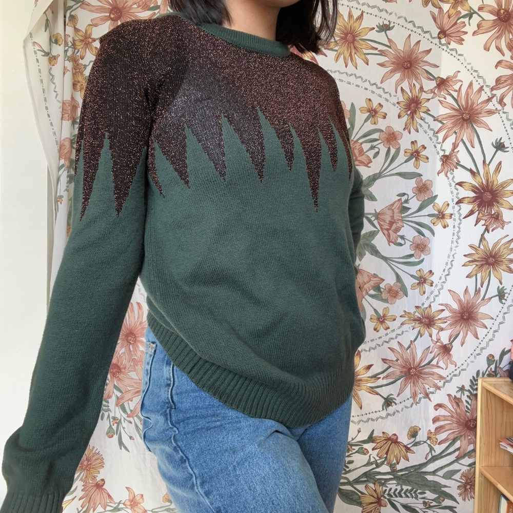 Lucca Couture Forest Green Sweater with Brown Accents